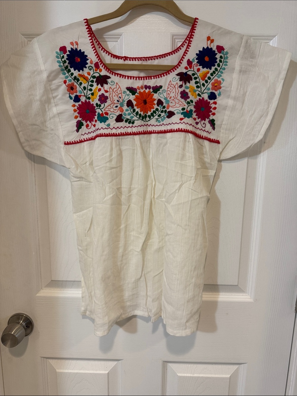 Boho Peasant Gauze Top with Vibrant Embroidery Detail Front and Back - Picture 1 of 7